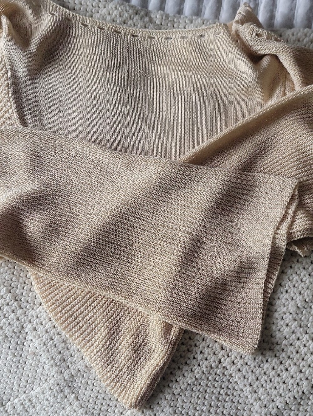 Cream Ribbed Cropped Boatneck Sweater - Picture 2 of 4